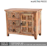 Rainbow Block Print Reclaimed boat wood Small Sideboard Buffet Carved doors